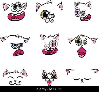 Der Ausdruck Emoticons. Satz von kawaii Cat emoji. Isolierte Vector Illustration Stock Vektor