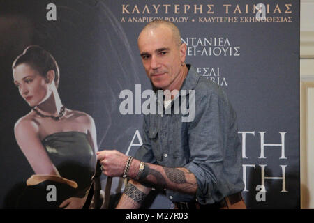 Schauspieler Daniel DAY - LEWIS gibt Pressekonferenz für seinen letzten Film "Phantom Thread" in Athen. Stockfoto