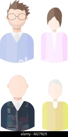 Flache vektor Zeichen gesetzt. Jungen und ausgereiften unpersönlich Männer und Frauen Avatare Stock Vektor