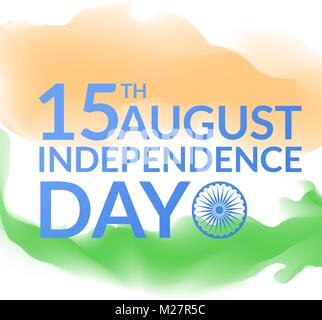 Der indischen Unabhängigkeit Grußkarte mit nationalen Farben und drachme Rad. Stock Vektor