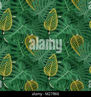 Exotische nahtlose Muster mit tropischen Pflanze Blätter Stock Vektor