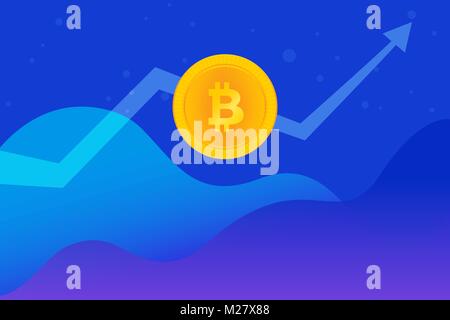Bitcoin golden Symbol Konzept vector Abbildung: Das enorme Wachstum auf cryptocurrency Stock Vektor