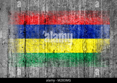 Mauritius Flagge bemalt auf Hintergrund Textur grauer Beton Stockfoto