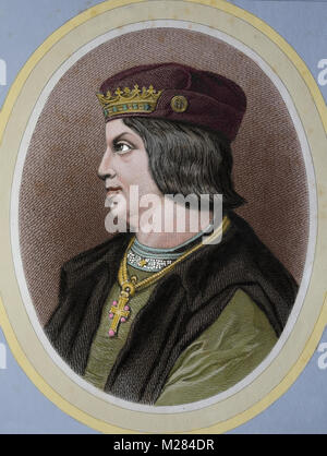 König Ferdinand II. von Aragon (1452-1516). Die Katholische. Porträt. Gravur, 1879.