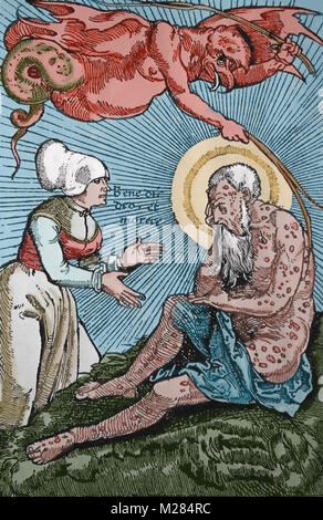 Feld "Buch der Chirurgie, 1517, von Hans von Gersdorff (1455-1529). Abbildung: Darstellung der Dämon der Pest. Stockfoto