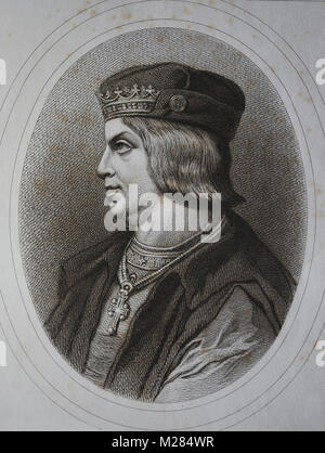 König Ferdinand II. von Aragon (1452-1516). Die Katholische. Porträt. Gravur, 1879.
