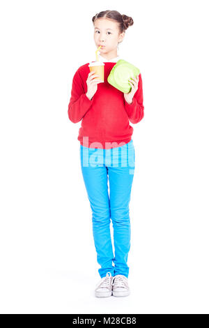 Schulmädchen holding Lunchbox Stockfoto