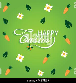 Frohe Ostern mit stilvollen Text auf dekorativen Hintergrund. Nützlich als Postkarte, Karte, Einladung, Plakat, Banner Stock Vektor