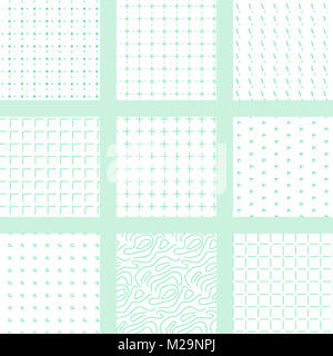 Einfache lineare Topografie Karte Muster füllt. Quadrate, Kreise, Punkte und Dreiecke. Monochrome geometrischen Hintergrund design Stockfoto