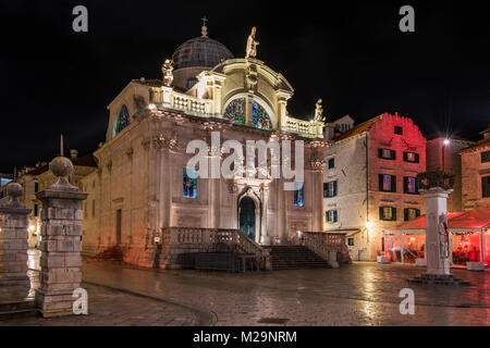 Nacht Blick auf Kirche St. Blasius, Dubrovnik, Kroatien Stockfoto