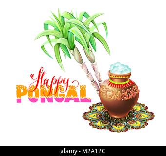 Happy Pongal Grußkarte South Indian Winterurlaub design Stock Vektor