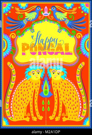 Happy pongal Feier Banner in den Lkw-kunst kitsch Stil Stock Vektor