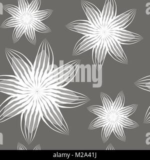 Geometrische nahtlose Muster, abstrakte Kacheln Hintergrund, Vektor wiederholen endlos wallpaper Abbildung. Blumen Blätter oder Fisch squama Formen trendy Motiv. Einzelne Farbe, Grau und Weiß. Stock Vektor