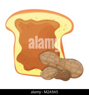 Scheibe Brot oder Toast mit Erdnussbutter isoliert Abbildung Stock Vektor