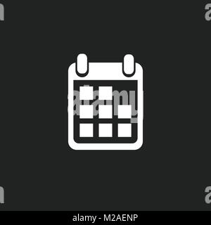 Kalender Symbol auf schwarzem Hintergrund, Vector Illustration. Flat Style. Symbole für Design, Website. Stock Vektor