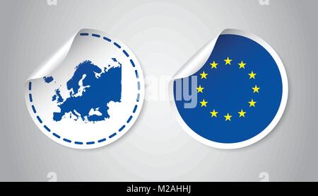 Europa Aufkleber mit Flagge und Karte. Europäische Union Label, runde Tag mit Land. Vector Illustration auf grauem Hintergrund. Stock Vektor