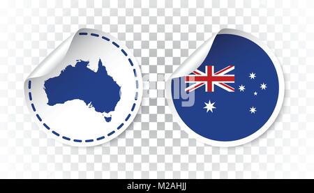 Australien Aufkleber mit Flagge und Karte. Etikett, Runden mit Land. Vector Illustration auf isolierte Hintergrund. Stock Vektor