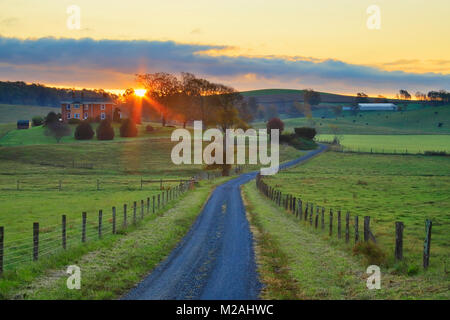 Herbst-Szene entlang der Landstraße durch Swoope Ackerland, Shenandoah Valley, Virginia, USA Stockfoto