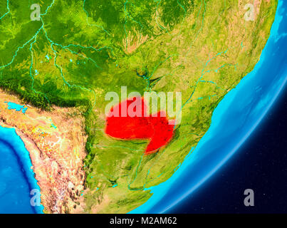 Karte von Paraguay als aus dem Weltraum auf der Erde gesehen. 3D-Darstellung. Elemente dieses Bild von der NASA eingerichtet. Stockfoto