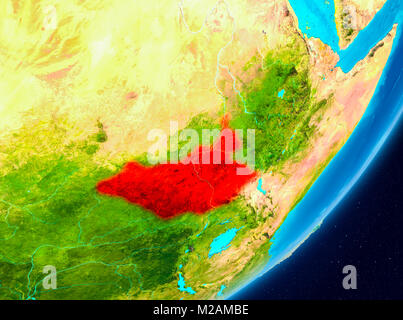 Karte von South Sudan als aus dem Weltraum auf der Erde gesehen. 3D-Darstellung. Elemente dieses Bild von der NASA eingerichtet. Stockfoto