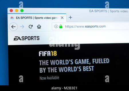 LONDON, Großbritannien - 8. JANUAR 2018: Die Homepage der offiziellen Webseite von EA Sports - die Teilung von Electronic Arts, dass schafft Sport Videospiele, o Stockfoto