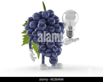 Trauben Charakter mit Glühbirne auf weißem Hintergrund Stockfoto