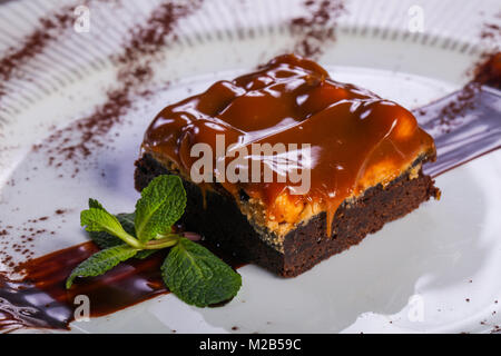 Caramel Brownie Kuchen Karamell Stockfoto