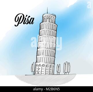 Pisa Tower Landmark Skizze, Hand gezeichneten Umriss Grafik für Print Design und Marketing Stock Vektor