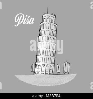 Pisa Tower Skizze, Hand gezeichneten Umriss Grafik für Print Design und Marketing Stock Vektor