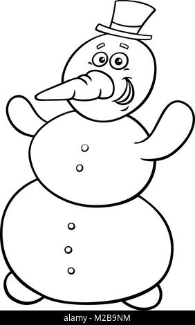 Schwarz-weiß-Cartoon Comic Cartoon Illustration von Happy Snowman Fantasy Charakter Malbuch Stock Vektor