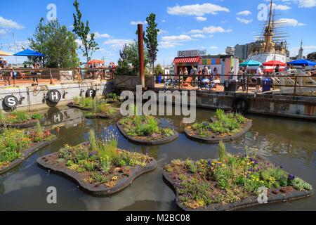 Schwimmende Gärten am Spruce Harbor Pop-up Park Stockfoto