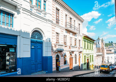 Quito, Ecuador, 17. Dezember 2017: koloniale Architektur in der Altstadt von Quito, Ecuador Stockfoto