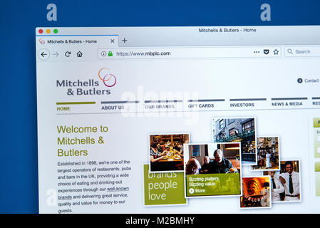 LONDON, UK, 10. Januar 2018: Die Homepage der offiziellen Website für Mitchells und Butler plc - die Firma, die Pubs, Bars und Restaurants Stockfoto