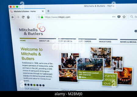 LONDON, UK, 10. Januar 2018: Die Homepage der offiziellen Website für Mitchells und Butler plc - die Firma, die Pubs, Bars und Restaurants Stockfoto