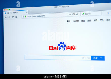 LONDON, UK, 10. Januar 2018: Die Homepage von Baidu.com - das Chinesische web services Unternehmen und einer der führenden Politiker in der Künstlichen Intelligenz Stockfoto