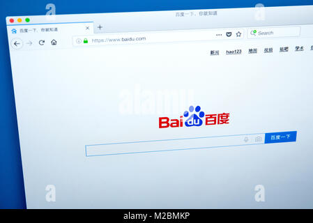 LONDON, UK, 10. Januar 2018: Die Homepage von Baidu.com - das Chinesische web services Unternehmen und einer der führenden Politiker in der Künstlichen Intelligenz Stockfoto