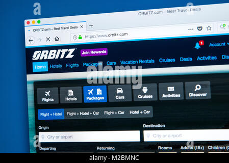 LONDON, UK, 10. Januar 2018: Die Homepage der offiziellen Website für Orbitz - das Reisen und Urlaub Buchungen Suchmaschine, am 10. Januar 2018 Stockfoto