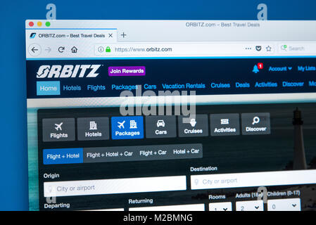 LONDON, UK, 10. Januar 2018: Die Homepage der offiziellen Website für Orbitz - das Reisen und Urlaub Buchungen Suchmaschine, am 10. Januar 2018 Stockfoto