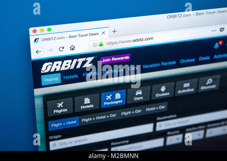 LONDON, UK, 10. Januar 2018: Die Homepage der offiziellen Website für Orbitz - das Reisen und Urlaub Buchungen Suchmaschine, am 10. Januar 2018 Stockfoto
