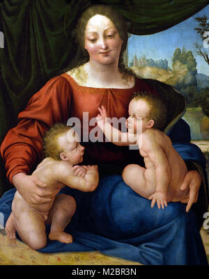 Jungfrau und Kind mit dem Hl. Johannes dem Täufer 1510-1515 von Cesare da Sesto (1477-1523), italienischer Maler der Renaissance Mailand Italien Stockfoto
