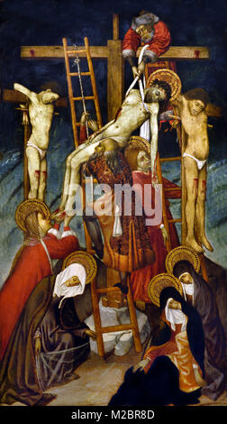 Triptychon, Kreuzabnahme, St. Katharina, St. Christoph, St. Magdalena, St. Anthony, 1445-1450, Bernat Martorell, (1390-1452), aus dem 15. Jahrhundert, Spanien, Spanisch, Stockfoto