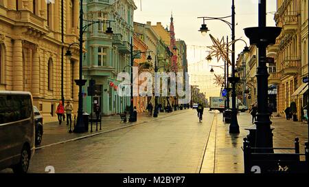 Piotrkowska Straße am Dienstag, 6. Februar 2018 in Lodz, Polen. Stockfoto