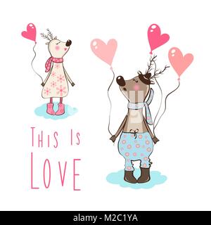 Paar Hirsche am Valentines Tag. Stock Vektor