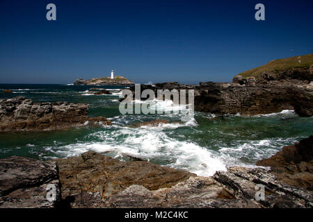 Godrevy Lighthouse an der nördlichen Küste von Cornwall, Großbritannien Stockfoto