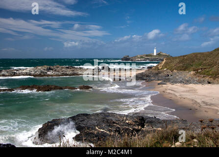 Godrevy Lighthouse an der nördlichen Küste von Cornwall, Großbritannien Stockfoto