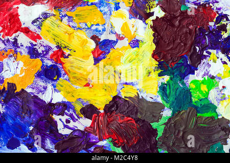Bunte helle Flecken auf meiner Palette von Farben, Textur für den modernen, kreativen Hintergrund Stockfoto