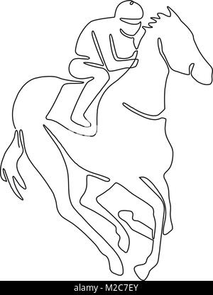 Durchgehende Linie zeichnen Abbildung eines Jockey reiten auf Pferd, das in der Skizze oder doodle-Stil eingerichtet. Stock Vektor