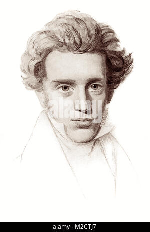 Søren Kierkegaard (1813-1855), dänischer Theologe und Existenzphilosophen, in einer Skizze von seinem Vetter Niels Christian Kierkegaard, c 1840. Stockfoto