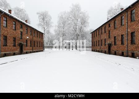 Auschwitz, weniger Polen/Polen - 04.Februar 2018: Auschwitz Birkenau, Nazi Konzentrations- und Vernichtungslager. Stockfoto