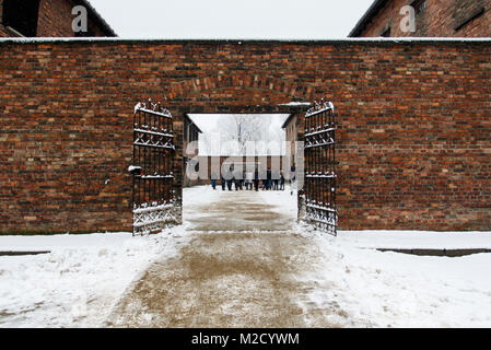 Auschwitz, weniger Polen/Polen - 04.Februar 2018: Auschwitz Birkenau, Nazi Konzentrations- und Vernichtungslager. Stockfoto